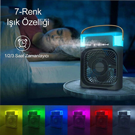 Coverzone Mini Buharlı Hava Soğutucu, Taşınabilir Portatif Klima, Mobil Sulu Klima, 3 Rüzgar Hızı, 3 Sis Modu, Buzlu Vantilatör 5 Sprey Delikli ile Renkli LED Işıklı Siyah Renk - HR025 [Enerji Sınıfı A+]