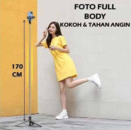 Coverzone 170cm Tripod Ve Selfie Çubuğu K9 Bluetooth Uzaktan Kumandalı Cep Telefonu Yüksekliği Ayarlanabilir Masaüstü Portatif Taşınabilir İç ve Dış Mekan Evde Tatilde Kampda Kullanıma Uygun (K9)