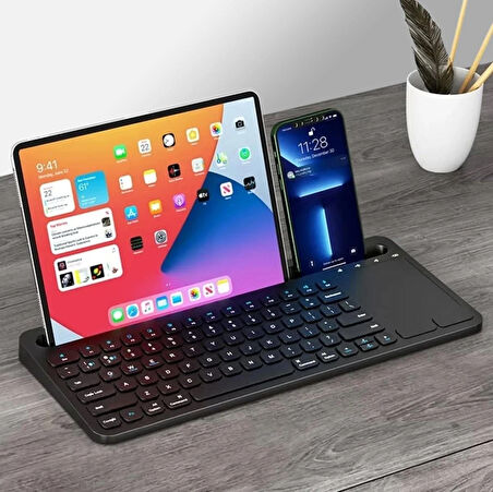 Coverzone Şarjlı Bluetooth TouchPad Klavye Dual Bağlantı iPad Pro 12.9 Uyumlu Hızlı ve Kolay Kablosuz Bağlantı Tablet ve Telefon ile Kullan Türkçe Q Klavye ZR731