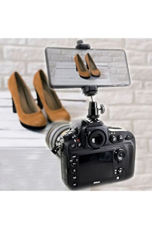 Kamera Üstü Montaj Aparatı Bilyeli Mafsal Oynar Başlı ve Telefon Tutucu Kamera Telefon Tutamacı MFS1