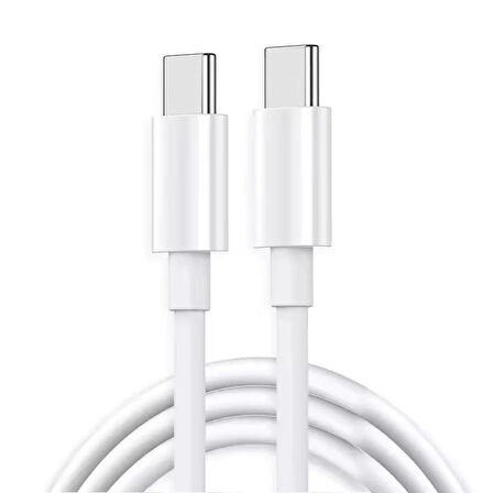 Coverzone Type-C to Type-C 60W iPhone 15 Uyumlu Data ve Şarj Kablo 1 Metre Uzunluk Beyaz Renk USB C to USB C Kablo