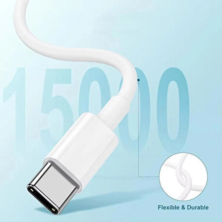 Coverzone Type-C to Type-C 60W iPhone 15 Uyumlu Data ve Şarj Kablo 1 Metre Uzunluk Beyaz Renk USB C to USB C Kablo