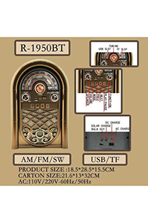 Retro Radyo Taşınabilir Bluetooth Speaker Ve Hoparlör Ahşap Kaplama Antika Tarzı R-1950BTL BORDO