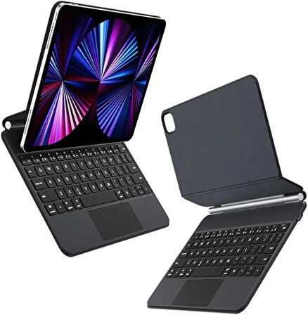 Coverzone iPad Pro 12.9 inch ile Uyumlu (2020-2021-2022 Serileri) TouchPad Case Magic Keyboard Folio Utra Slim Klavyeli Tablet Kılıfı KB26