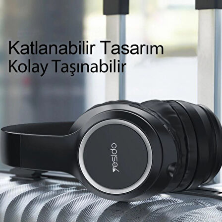 Coverzone Yesido EP03 HD Ses Kalitesi Bluetooth 5.3 Kafaüstü Bluetooth Kulaklık 500mAh Pil Kapasitesi Kulaküstü Kablosuz Headset Siyah (EP03)