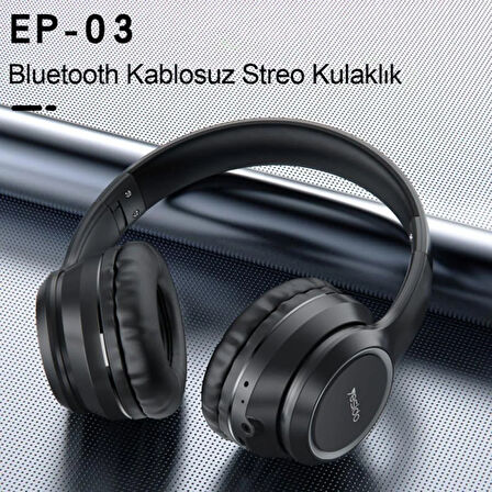 Coverzone Yesido EP03 HD Ses Kalitesi Bluetooth 5.3 Kafaüstü Bluetooth Kulaklık 500mAh Pil Kapasitesi Kulaküstü Kablosuz Headset Siyah (EP03)