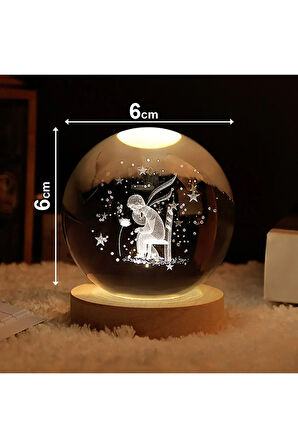 Cam Küre Işıklı Masaüstü Aydınlatma Oda Ve Salon Gece Lambası Dekoratif 6cm X 6cm Peri