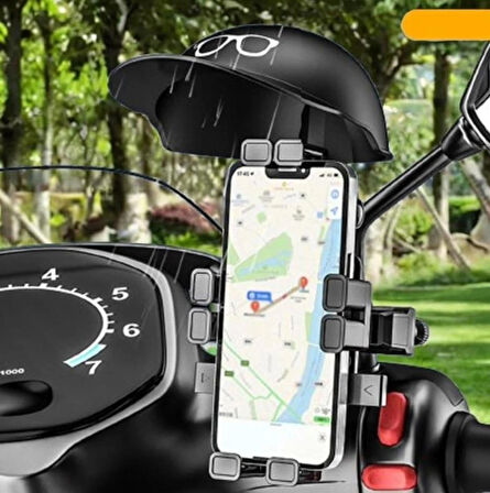 Coverzone Bisiklet Motosiklet ve Scooter için Gidon Uyumlu Telefon Tutucu Orjinal Malzeme Yüksek Kalite Güneşlik Tasarımlı Universal Modellere Uyumlu Kolay Kurulum (ZR729 - Gidon Tutucu)