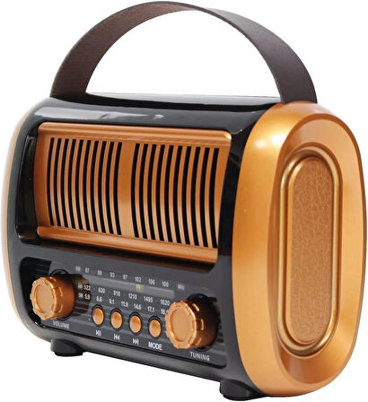 Coverzone Retro Radyo Taşınabilir Bluetooth Speaker Ve Hoparlör Klasik Antika Tarzı İç ve Dış Mekan Multiband USB Girişli Dekoratif Klasik Radyo M-1938BT  Gold