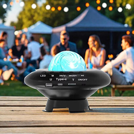 Coverzone Galaksi Gökyüzü ve Yıldızları Yansıtan Gece Lambası Hoparlör Özellikli LED Rgb Işıklı Telefon ile Bluetooth Bağlantı RGB Starry Sky Light Speaker CH-M26