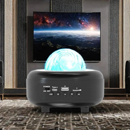 Coverzone Galaksi Gökyüzü ve Yıldızları Yansıtan Gece Lambası Hoparlör Özellikli LED RGB Işıklı Telefon ile Bluetooth Bağlantı RGB Starry Sky Light Speaker CH-M27