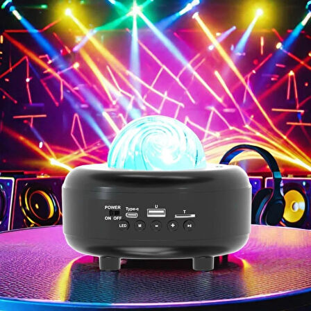 Coverzone Galaksi Gökyüzü ve Yıldızları Yansıtan Gece Lambası Hoparlör Özellikli LED RGB Işıklı Telefon ile Bluetooth Bağlantı RGB Starry Sky Light Speaker CH-M27