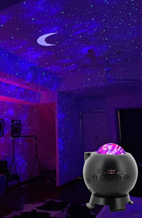 Coverzone Galaksi Gökyüzü ve Yıldızları Yansıtan Gece Lambası Hoparlör Özellikli LED Rgb Işıklı Telefon ile Bluetooth Bağlantı RGB Starry Sky Light Speaker CH-M25