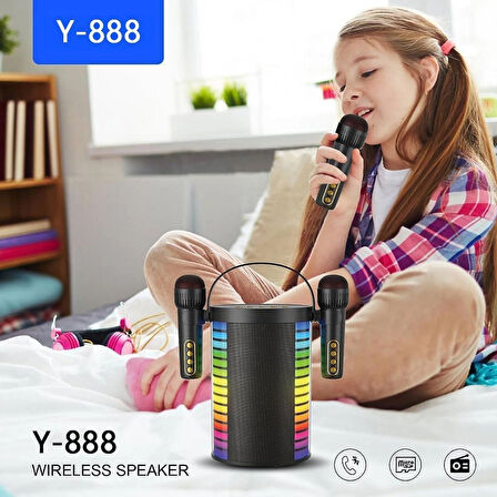 Coverzone Kablosuz Mikrofonlu Karaoke Makinesi Seti TF Kart ve USB Girişli Karaoke Hoparlör Yetişkinler ve Çocuklar İçin Her Yerde Eğlence 18cm x12cm Y-888