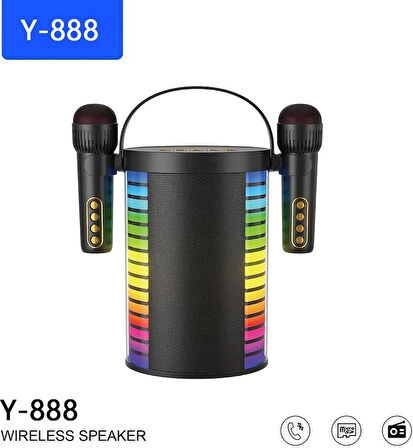 Coverzone Kablosuz Mikrofonlu Karaoke Makinesi Seti TF Kart ve USB Girişli Karaoke Hoparlör Yetişkinler ve Çocuklar İçin Her Yerde Eğlence 18cm x12cm Y-888