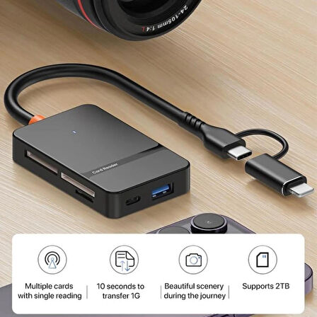 Coverzone Çoklayıcı Adaptör 8 in 1 Lightning/Type-c To USB A, SD TF MS/Macbook uyumlu Çevirici Adaptör Çok Portlu Çoklayıcı 8 in 1 USB HUB ADS-315 