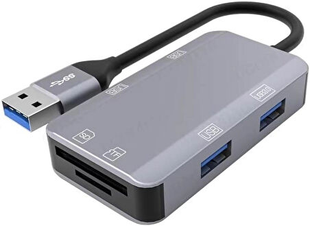 Coverzone Çoklayıcı Adaptör 6 in 1 USB To USB A, SD Kart TF Kart Macbook uyumlu Çevirici Adaptör Çok Portlu Çoklayıcı 6 in 1 USB HUB ZR786