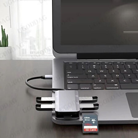 Coverzone Çoklayıcı Adaptör 6 in 1 USB To USB A, SD Kart TF Kart Macbook uyumlu Çevirici Adaptör Çok Portlu Çoklayıcı 6 in 1 USB HUB ZR786