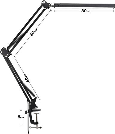Coverzone Dekoratif Led Masa Lambası USB Kablolu Kademeli 3 Eklemli LED Masa Lambası, Kıskaçlı Model Çalışma Masası Lambası Kitap Okuma için Işık (SY040 - Siyah) [Enerji Sınıfı A]