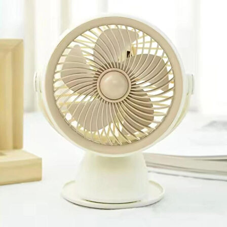 Coverzone Taşınabilir Mini USB Şarjlı Fan Kıskaçlı Masa Kenarına 3 Kademeli Hız Ayarı Şarj Edilebilir Mini Vantilatör Soğutucu 14cm Mini Fan YS2285 Krem