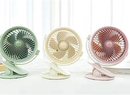 Coverzone Taşınabilir Mini USB Şarjlı Fan Kıskaçlı Masa Kenarına 3 Kademeli Hız Ayarı Şarj Edilebilir Mini Vantilatör Soğutucu 14cm Mini Fan YS2285 Krem