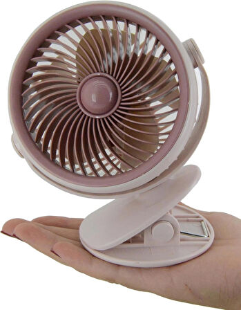 Coverzone Taşınabilir Mini USB Şarjlı Fan Kıskaçlı Masa Kenarına 3 Kademeli Hız Ayarı Şarj Edilebilir Mini Vantilatör Soğutucu 14cm Mini Fan YS2285 Pembe