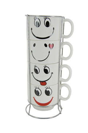 Gülen Yüz Temalı 200 ml Seramik Kupa Bardak Çay ve Kahve Servisleriniz için Renkli Tasarım