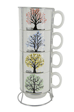 Ağaç Temalı 200 ml Seramik Kupa Bardak Çay ve Kahve Servisleriniz için Renkli Tasarım