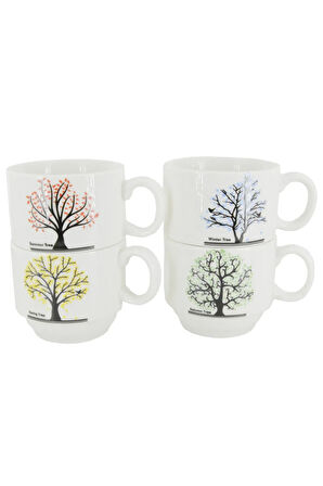 Ağaç Temalı 200 ml Seramik Kupa Bardak Çay ve Kahve Servisleriniz için Renkli Tasarım
