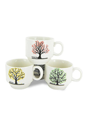 Ağaç Temalı 200 ml Seramik Kupa Bardak Çay ve Kahve Servisleriniz için Renkli Tasarım