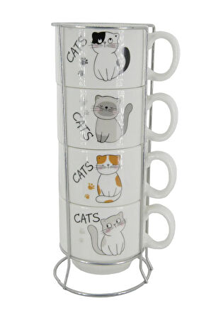 Düşünen Kedi Temalı 200 ml Seramik Kupa Bardak Çay ve Kahve Servisleriniz için Renkli Tasarım