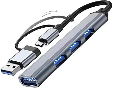 Coverzone 2 In 1 Adaptör 4 Port Type C USB 3.0 Hub For Mac Book Pro Air Otg USB 3.0 Adapter Type-C Çevirici USB Hub - (SW-HUB1)