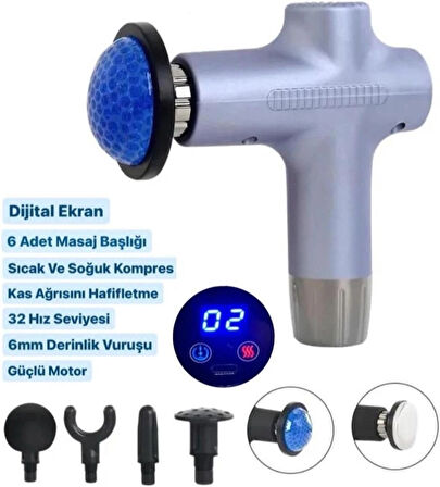 Coverzone Yeni Nesil Masaj Aleti Isıtmalı Derin Doku Kas Masaj Tabancası Masajı 20W Type-C Hızlı Şarj Girişli 6 Farklı Masaj Başlıklı CVR711 Lila