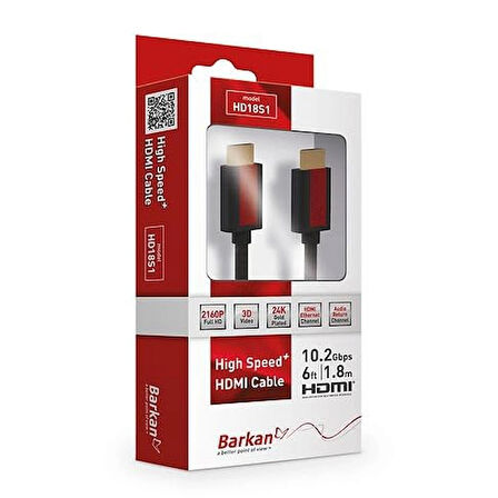 Barkan HDMI Kablo 10.2 Gbps 1.8 Metre 24K Gold Plated hdmi Cable HD18S1