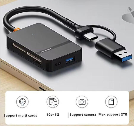 Coverzone Çoklayıcı Adaptör 7 in 1 USB/Type-c To USB A, USB C Macbook uyumlu Çevirici Adaptör Çok Portlu Çoklayıcı 7 in 1 USB HUB Tip C (ADS-316)