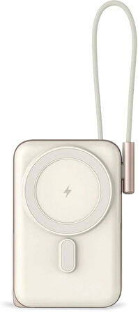 Coverzone Magsafe Uyumlu Powerbank PD20W Dahili Type-C Kablolu Dijital Göstergeli 10000 mAh Kablosuz Şarj iPhone 15 16 Uyumlu Güç Bankası CDB001 (Natural Grey)