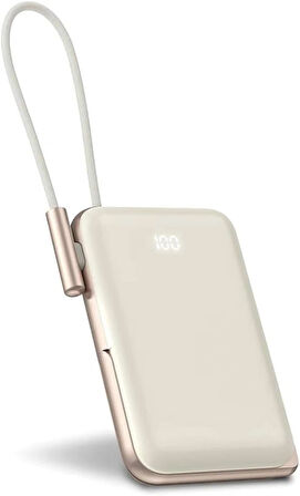 Coverzone Magsafe Uyumlu Powerbank PD20W Dahili Type-C Kablolu Dijital Göstergeli 10000 mAh Kablosuz Şarj iPhone 15 16 Uyumlu Güç Bankası CDB001 (Natural Grey)