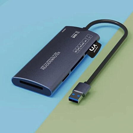 Coverzone Kart Okuyucu USB Kablolu Çoklu Portatif Taşınabilir Card Reader TF/SD/MS /M2 /XD/CF Card Memory Stick Tak Çalıştır (ZR802 - USB Kablo)