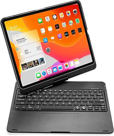 Coverzone Kablosuz Standlı Bluetooth Klavye Kılıf Kapak 360 Derece Dönerli Çok Fonksiyonlu Akıllı Klavye Stand Uyku Modlu Işıklı iPad Pro 4. 5. 6. Nesil 12.9 inç (2020-21 - 22) ile Uyumlu F129ATS