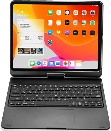 Coverzone Kablosuz Standlı Bluetooth Klavye Kılıf Kapak 360 Derece Dönerli Çok Fonksiyonlu Akıllı Klavye Stand Uyku Modlu Işıklı iPad Pro 4. 5. 6. Nesil 12.9 inç (2020-21 - 22) ile Uyumlu F129ATS