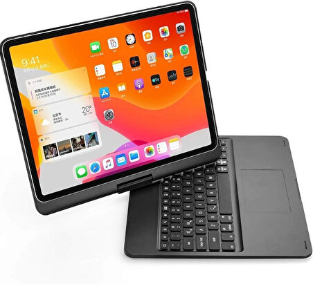 Coverzone Kablosuz Standlı Bluetooth Klavye Kılıf Kapak 360 Derece Dönerli Çok Fonksiyonlu Akıllı Klavye Stand Uyku Modlu Işıklı iPad Pro 4. 5. 6. Nesil 12.9 inç (2020-21 - 22) ile Uyumlu F129ATS