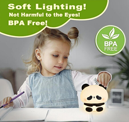 Coverzone Yumuşak Silikon Panda Mini Gece Lambası Dekoratif Işık Derecesi Ayarlanabilir Yatak Odası ,  Kitap Okuma , Çocuk Odası  [Enerji Sınıfı A+]