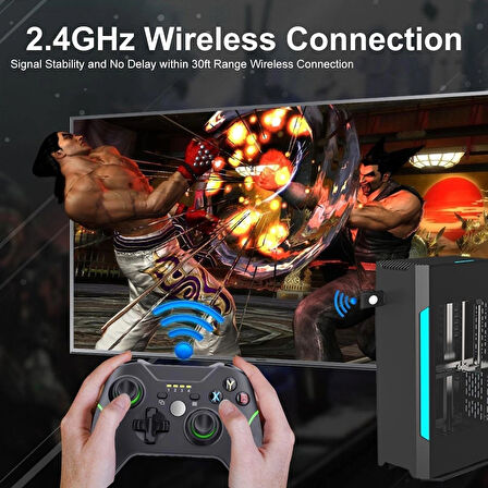 Coverzone PC360 Kablosuz Oyun Kolu PC Uyumlu 450mAh Şarjlı Joystick Wireless GamePad USB Dongle, Özel Kaymaz Tasarım Siyah