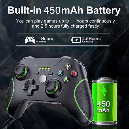 Coverzone PC360 Kablosuz Oyun Kolu PC Uyumlu 450mAh Şarjlı Joystick Wireless GamePad USB Dongle, Özel Kaymaz Tasarım Siyah