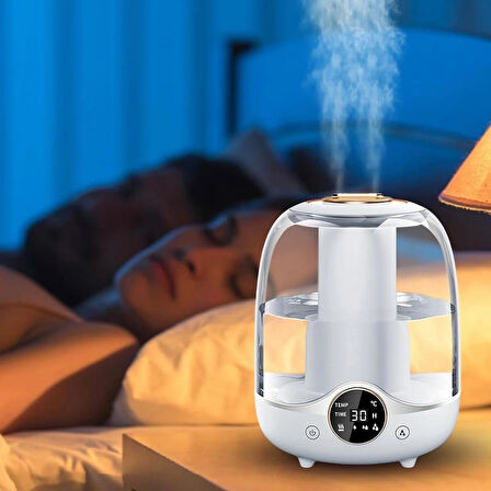 Coverzone 3 Litre Kapasiteli Humidifier Buhar Makinesi Nemlendirici Aroma Terapi Difüzörü  21x16 cm Ev Ofis Spa Oda Nemlendirici K07 (Beyaz)