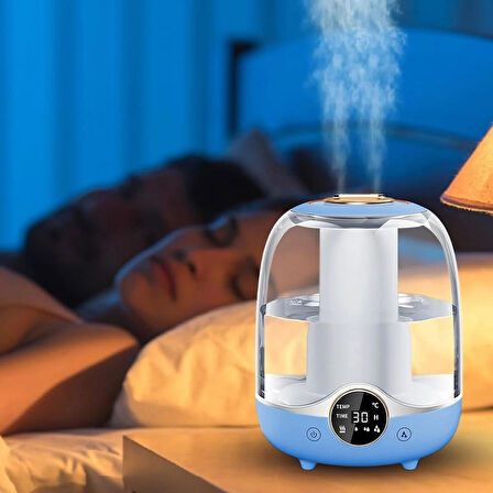 Coverzone 3 Litre Kapasiteli Humidifier Buhar Makinesi Nemlendirici Aroma Terapi Difüzörü  21x16 cm Ev Ofis Spa Oda Nemlendirici K07 (Mavi)
