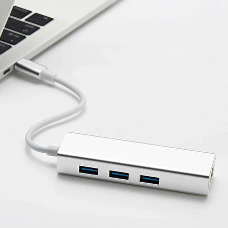 Coverzone Type-C To USB Çevirici Macbook Uyumlu Çevirici Adaptör Çok Portlu Çoklayıcı Tip C To RJ45 Adaptör 4in1 (ZR115-A)