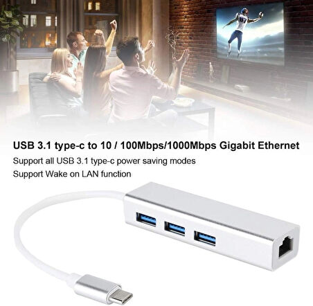 Coverzone Type-C To USB Çevirici Macbook Uyumlu Çevirici Adaptör Çok Portlu Çoklayıcı Tip C To RJ45 Adaptör 4in1 (ZR115-A)