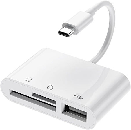 Coverzone Tip C Adaptör USB C - Micro SD TF Hafıza Kartı Okuyucu, 3 in 1 arada USB C - USB Kamera Bellek Kartı Okuyucu, MacBook, iPad Pro ile Uyumlu (ZR823)