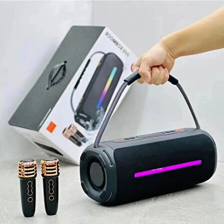 Coverzone Çift Mikrofonlu Ses Bombası RGB Işıklı Kablosuz Speaker Bluetooth Hoparlör Taşıma İpli Kampta Tatilde Taşınabilir Hoparlör Ofis ve Ev için USB ve TF Kart Girişli Kablosuz Hoparlör CVR8000